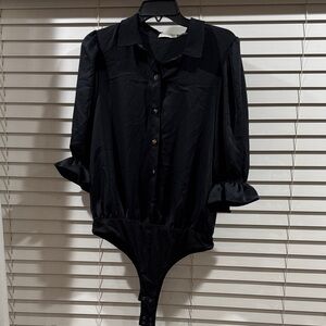 Ramy Brook Black Button-Front Long-Sleeve Bodysuit